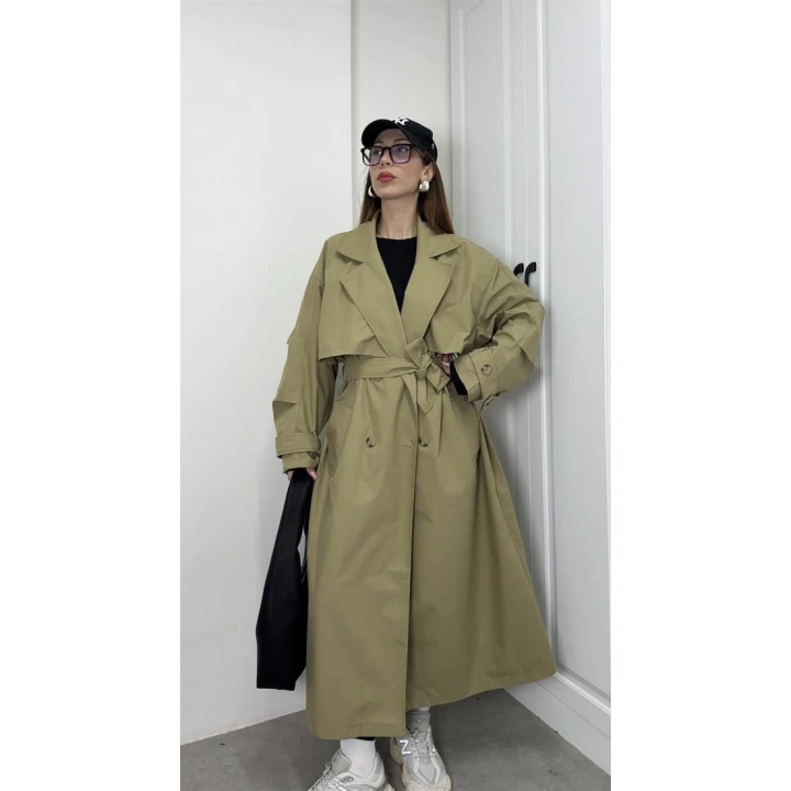 Ekstra Oversize Premium Açık Haki Trençkot