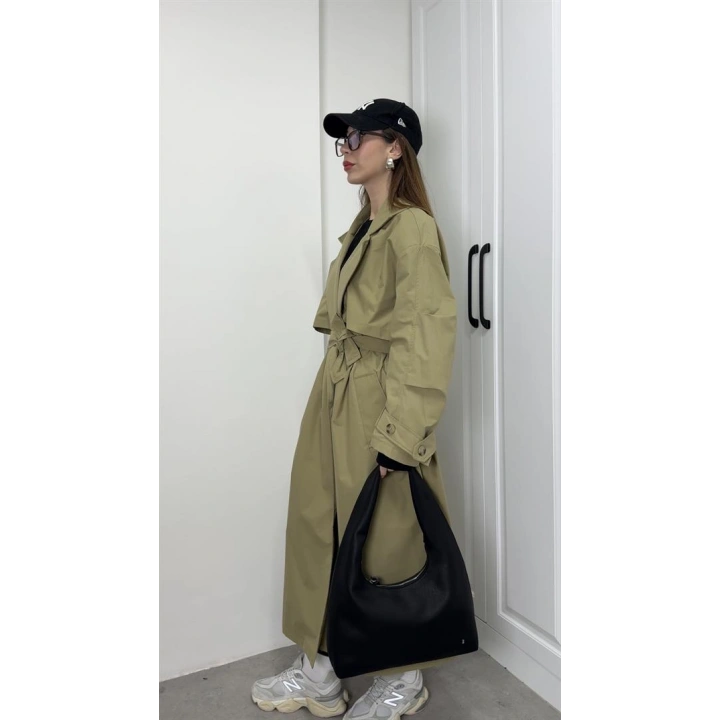 Ekstra Oversize Premium Açık Haki Trençkot