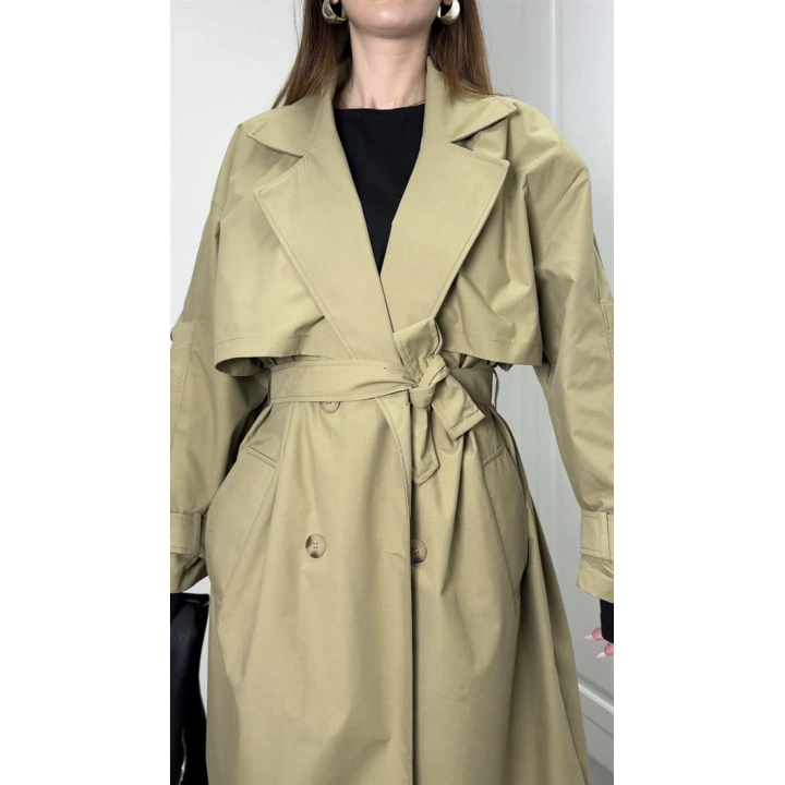 Ekstra Oversize Premium Açık Haki Trençkot