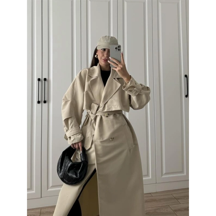 Ekstra Oversize Premium Taş Trençkot