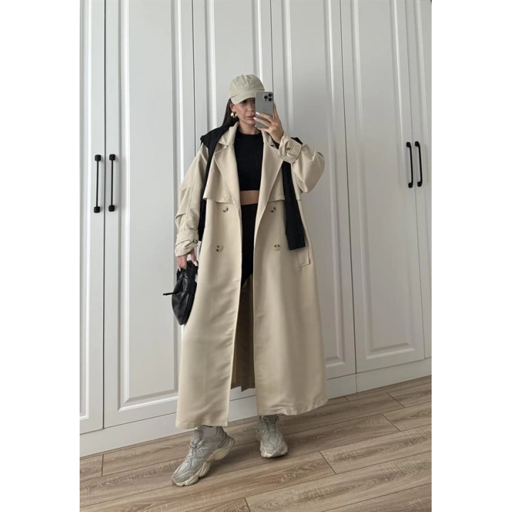 Ekstra Oversize Premium Taş Trençkot