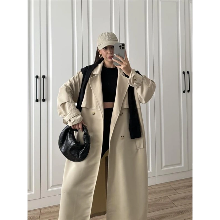 Ekstra Oversize Premium Taş Trençkot