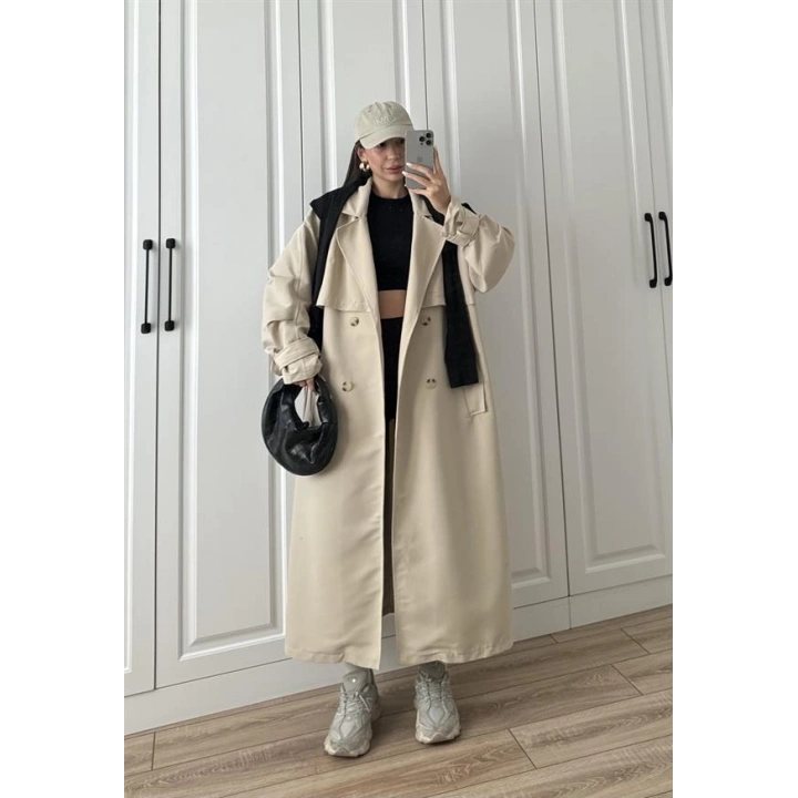 Ekstra Oversize Premium Taş Trençkot