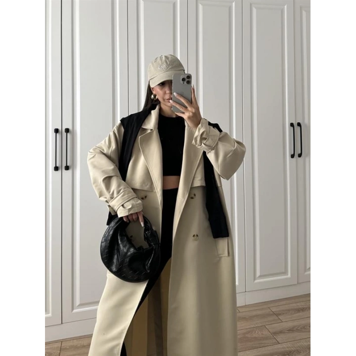 Ekstra Oversize Premium Taş Trençkot