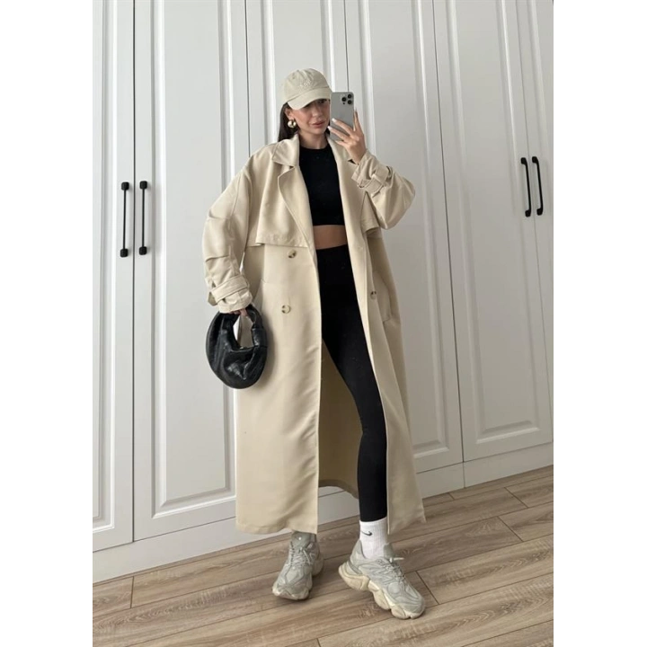 Ekstra Oversize Premium Taş Trençkot