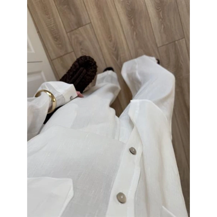 Fina Oversize Premium Keten Beyaz Takım