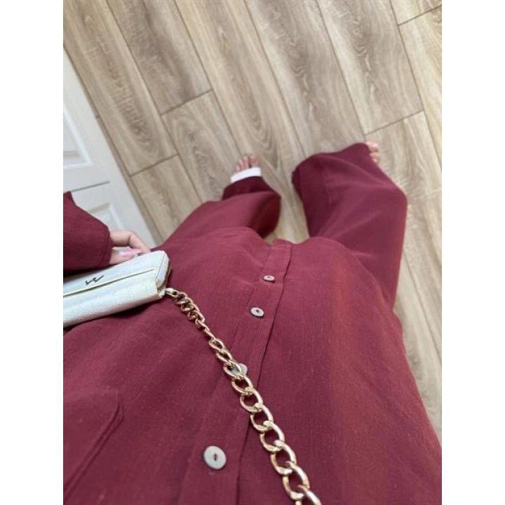 Fina Oversize Premium Keten Bordo Takım