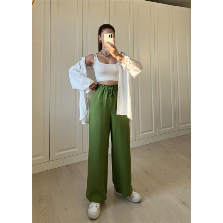 Fıstık Yeşili Keten Aerobin Pantolon