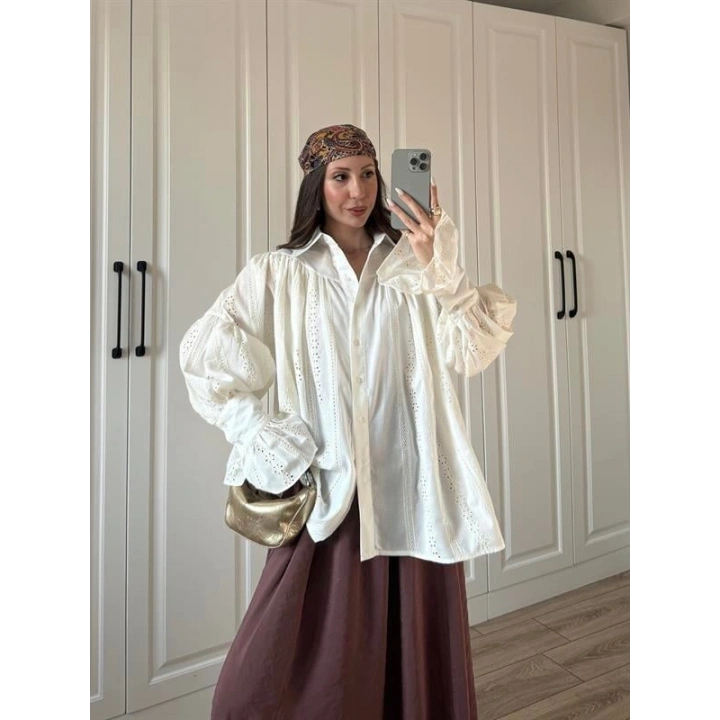 Fisto Oversize Kolları Volanlı Gömlek