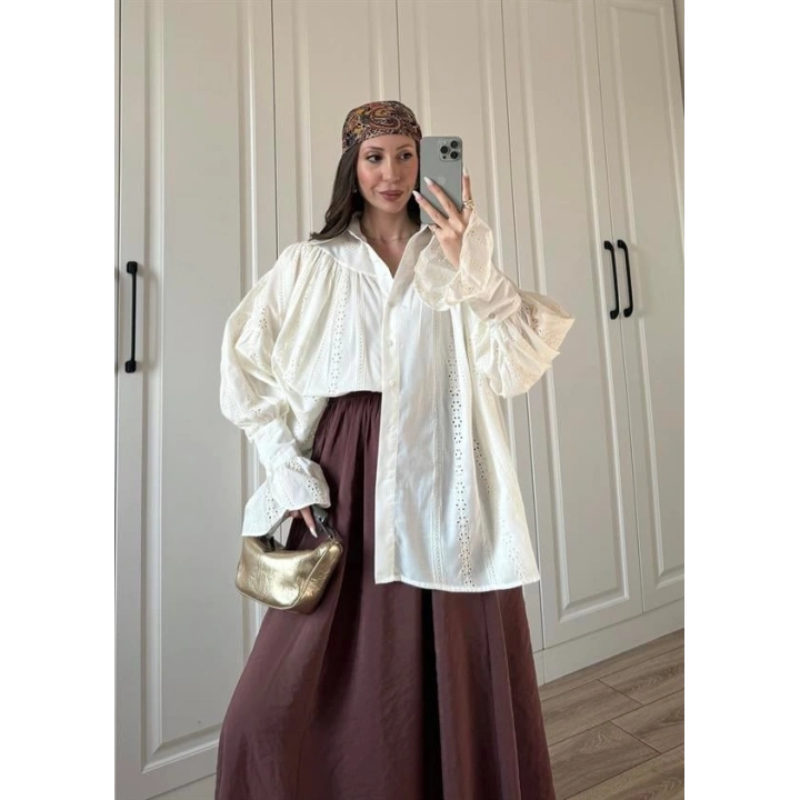 Fisto Oversize Kolları Volanlı Gömlek