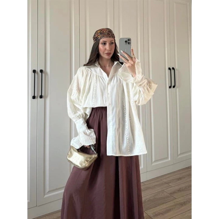 Fisto Oversize Kolları Volanlı Gömlek