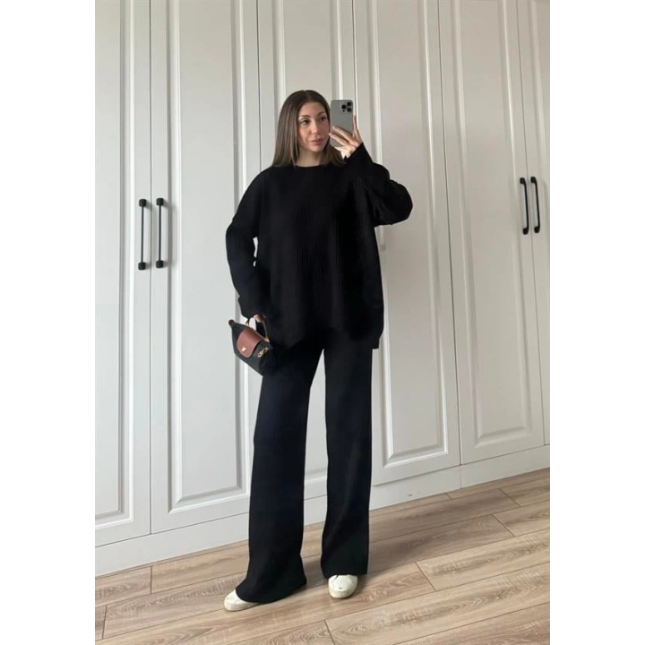 Fitilli Basic Oversize Siyah Triko Takım