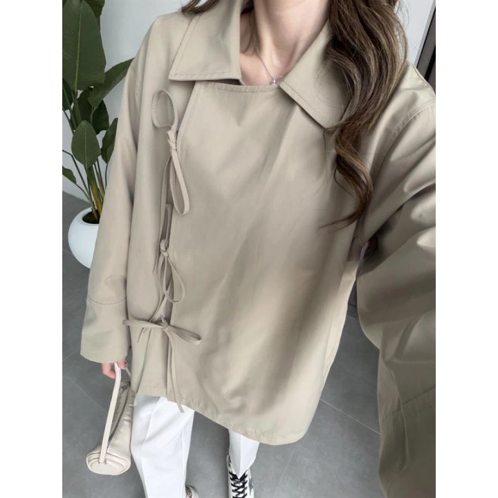 Fiyonk Detaylı Astarlı Haki Trençkot