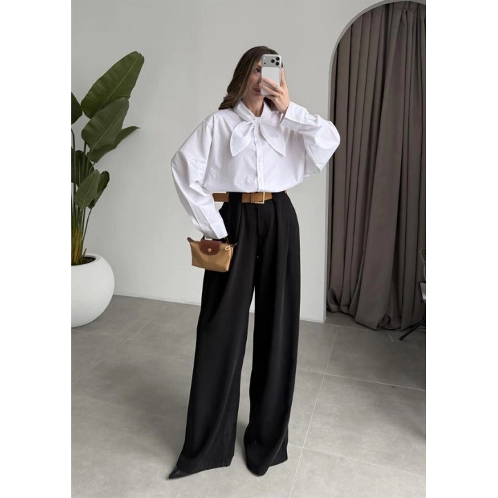 Fiyonklu Tasarım Poplin Beyaz Poplin Gömlek