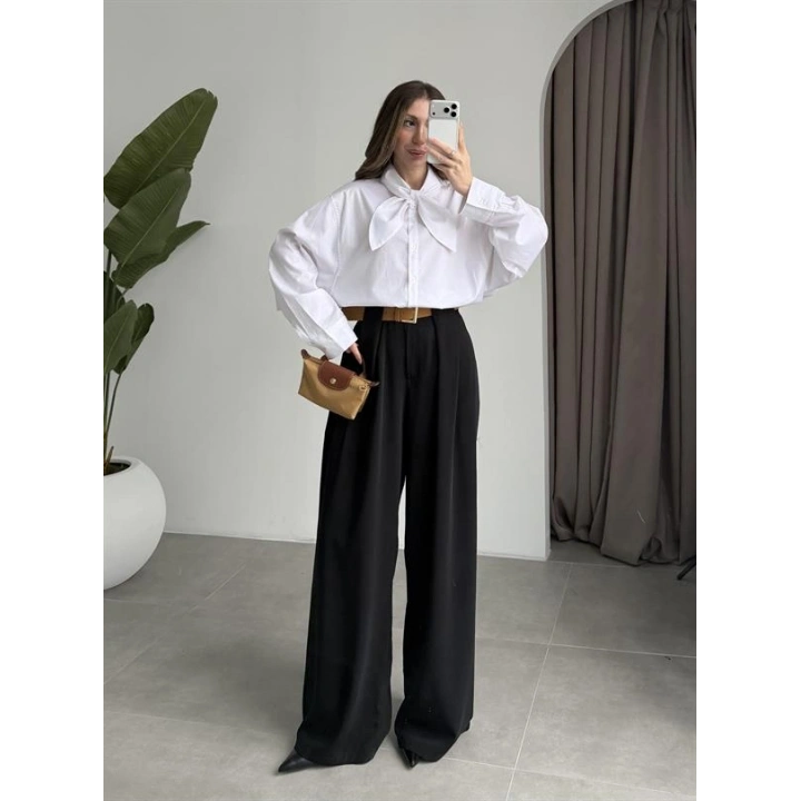 Fiyonklu Tasarım Poplin Beyaz Poplin Gömlek