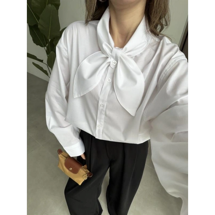 Fiyonklu Tasarım Poplin Beyaz Poplin Gömlek