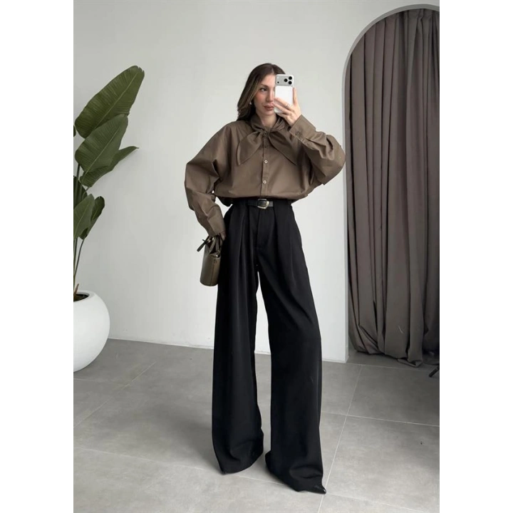 Fiyonklu Tasarım Poplin Haki Poplin Gömlek