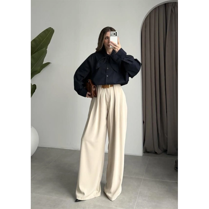 Fiyonklu Tasarım Poplin Lacivert Poplin Gömlek