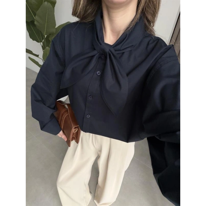 Fiyonklu Tasarım Poplin Lacivert Poplin Gömlek