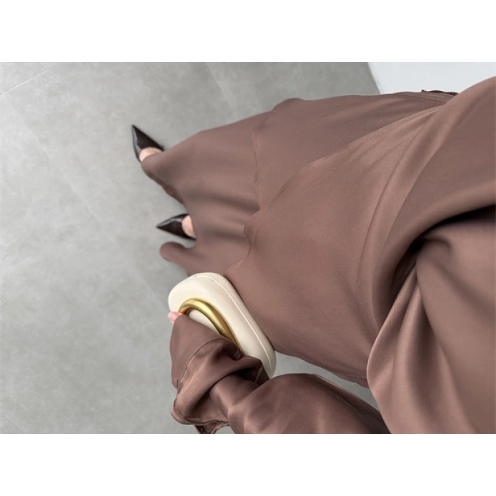 Floş Saten Bağlamalı Kahve Etek Takım