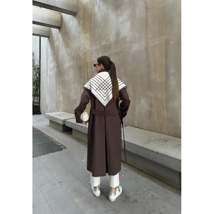 Fularlı Oversize Premium Kahve Trençkot