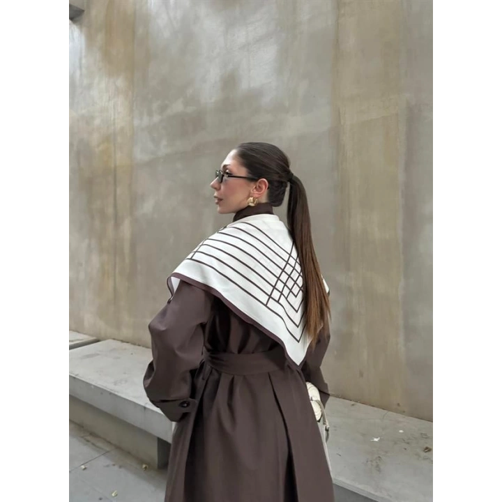 Fularlı Oversize Premium Kahve Trençkot
