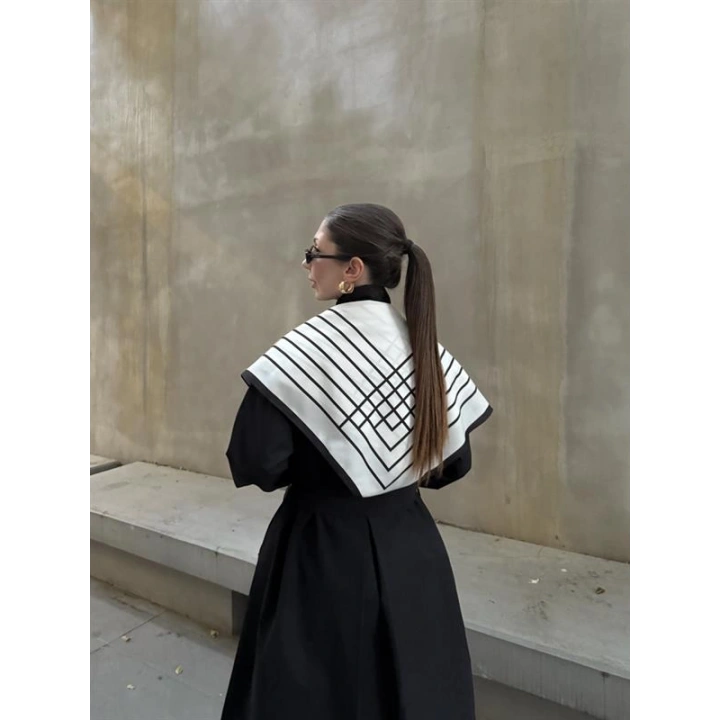 Fularlı Oversize Premium Siyah  Trençkot