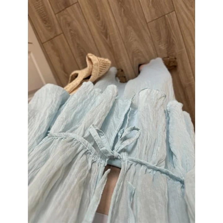 Gipeli Önü Bağlamalı Astarlı Bebe Mavi Kırışık Takım