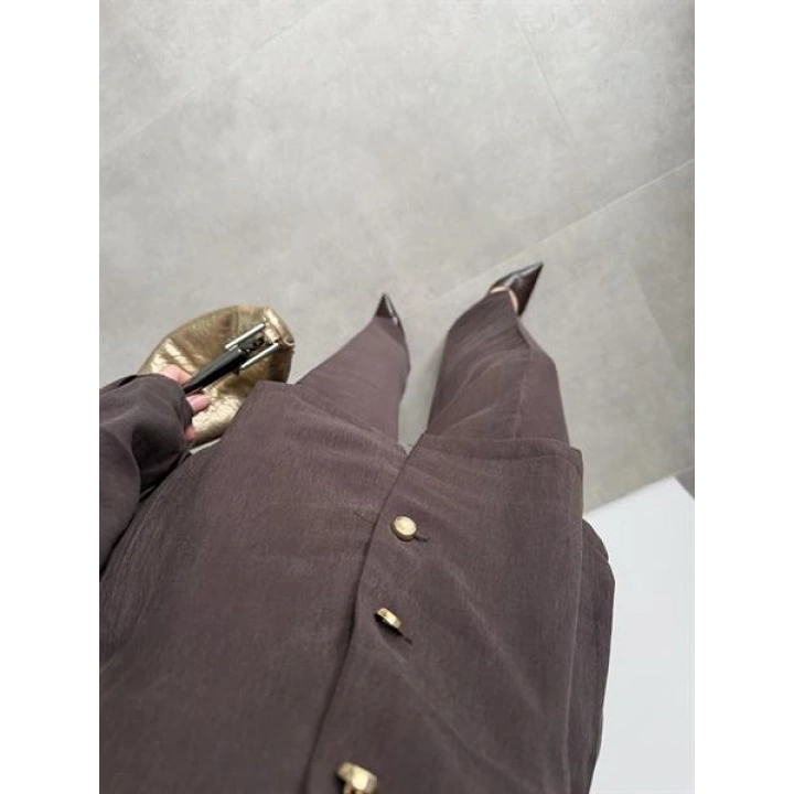 Gold Düğmeli Pile Detaylı Kahve Takım