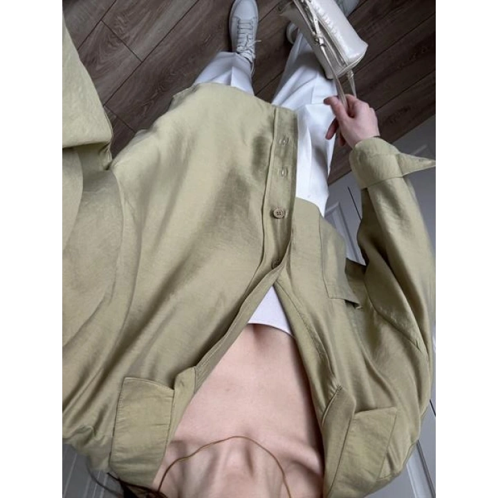 Haki Oversize Tensel Gömlek