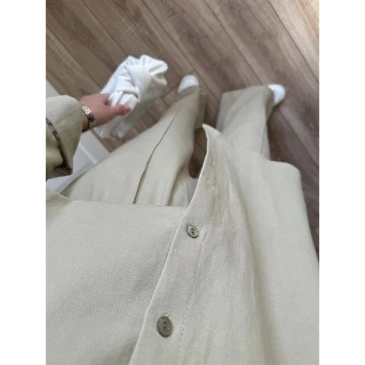 Hakim Yaka Nervür Dikişli Çağla Keten Takım