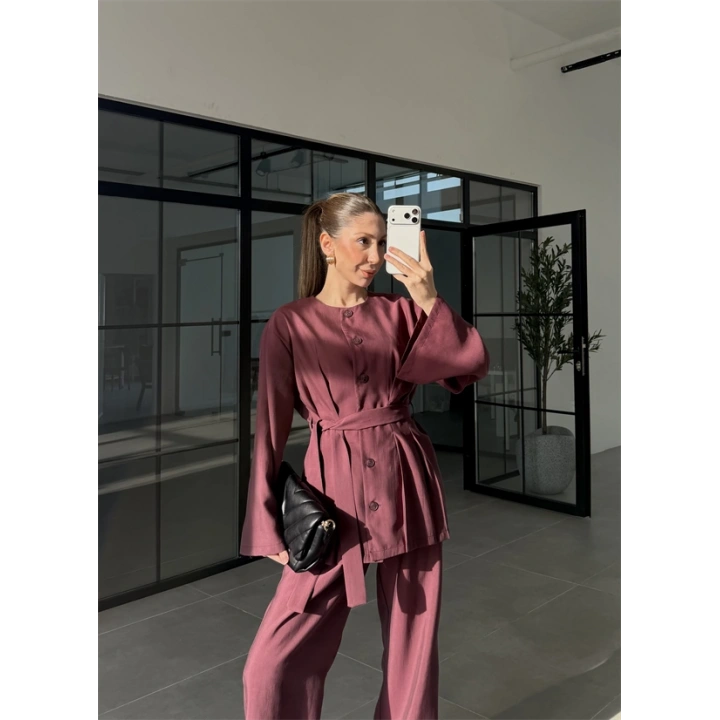 Hare Kuşaklı Mürdüm Pile Takım