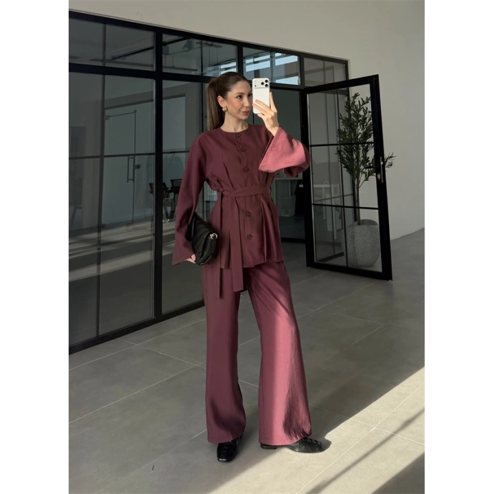 Hare Kuşaklı Mürdüm Pile Takım