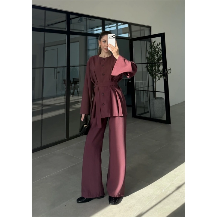 Hare Kuşaklı Mürdüm Pile Takım