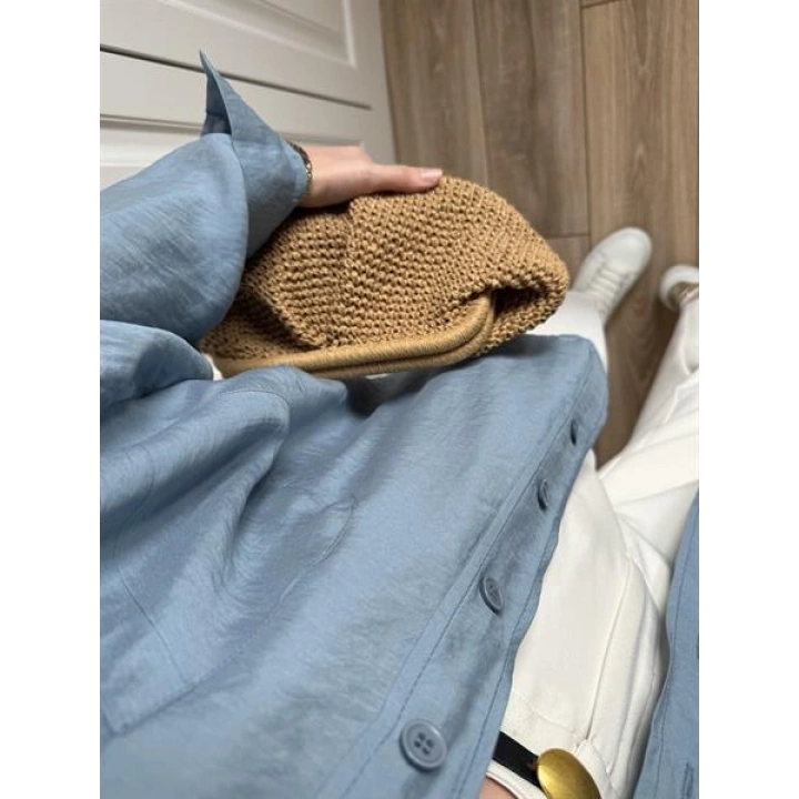 İndigo Oversize Tensel Gömlek