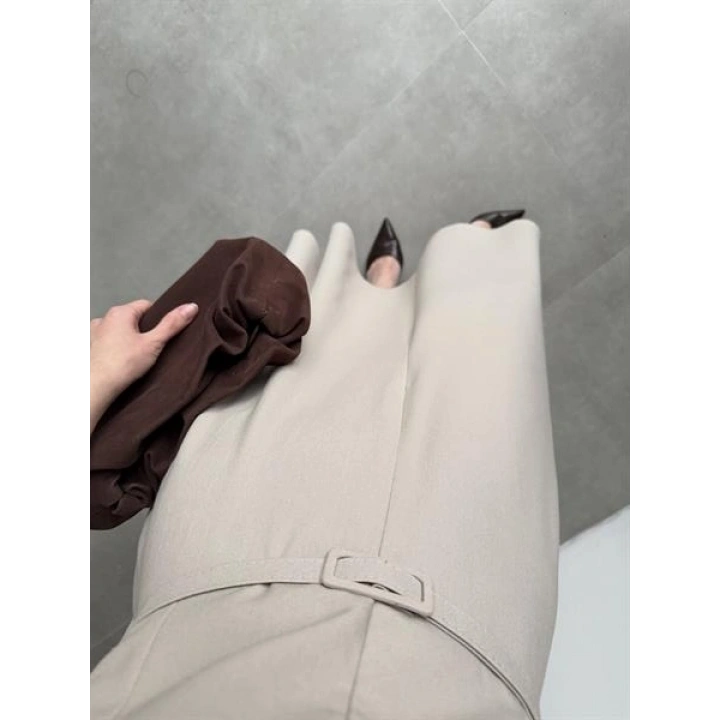 Kemerli Önü Fermuarlı Premium Taş Elbise