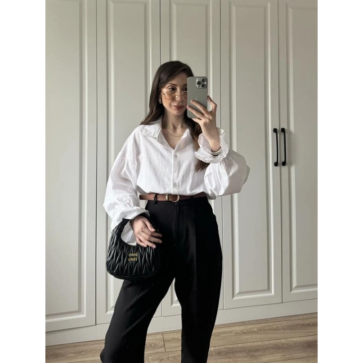 Kemerli Siyah Havuç Kumaş Pantolon