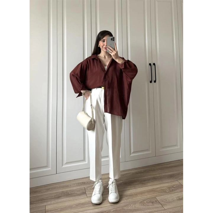 Kiremit Oversize Tensel Gömlek