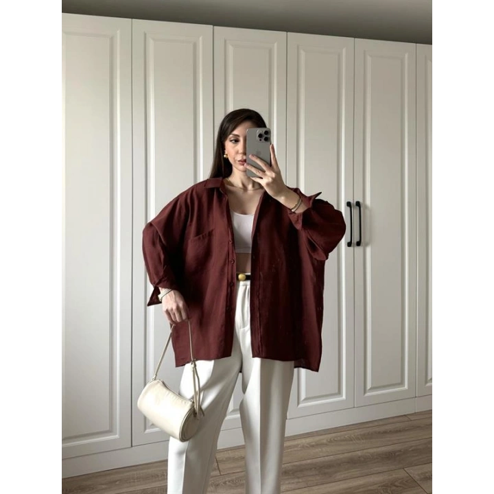 Kiremit Oversize Tensel Gömlek