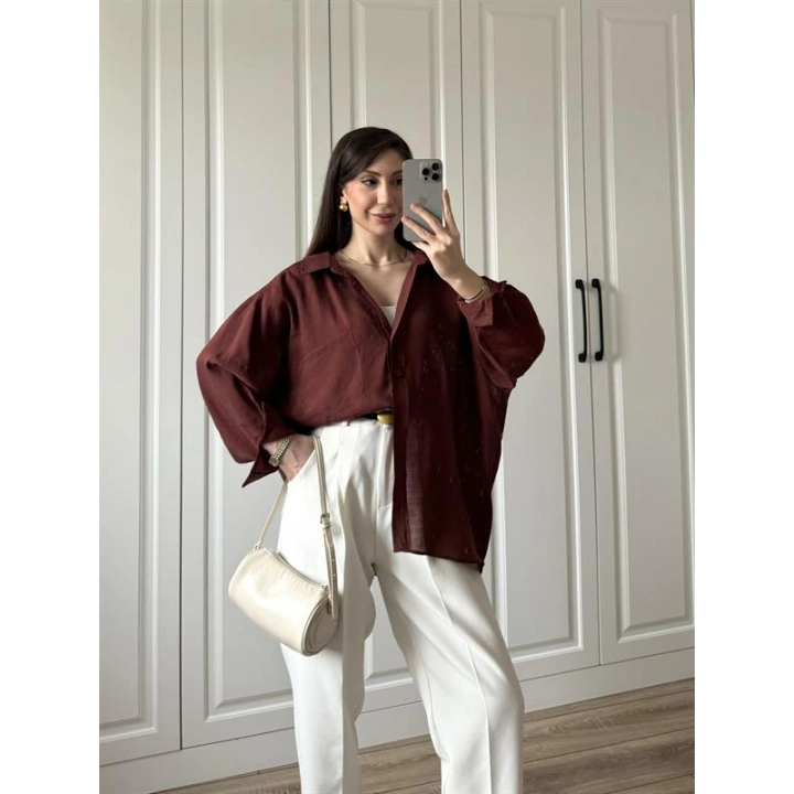 Kiremit Oversize Tensel Gömlek