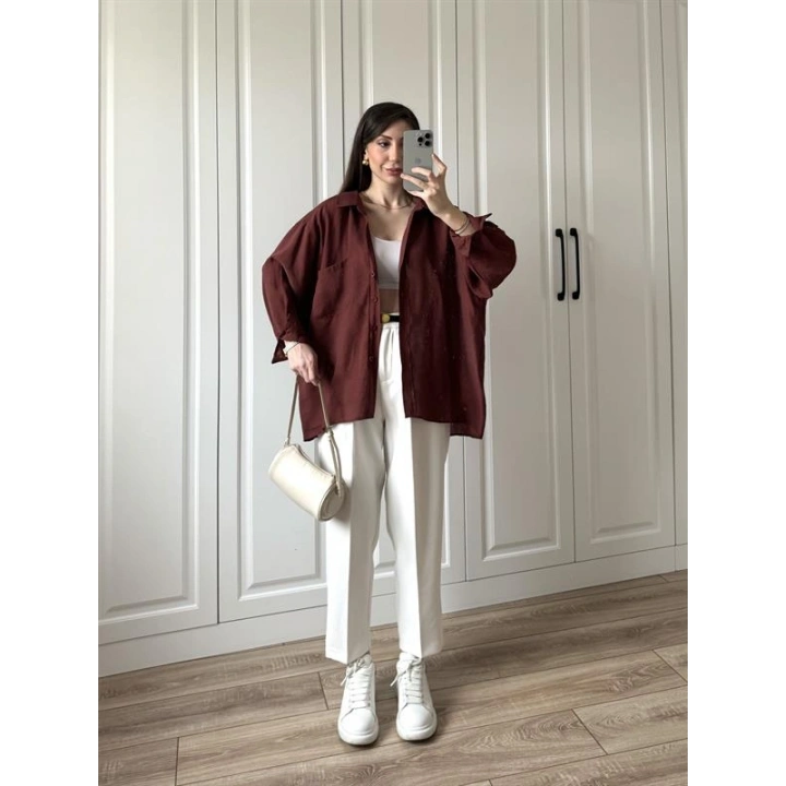 Kiremit Oversize Tensel Gömlek