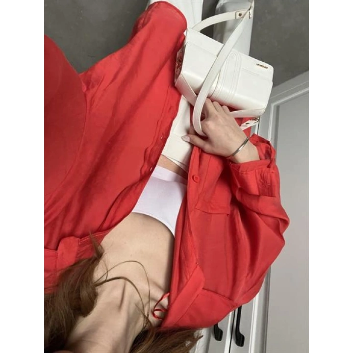 Kırmızı Oversize Tensel Gömlek