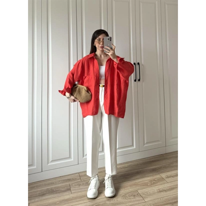 Kırmızı Oversize Tensel Gömlek