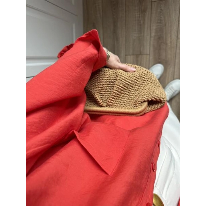 Kırmızı Oversize Tensel Gömlek