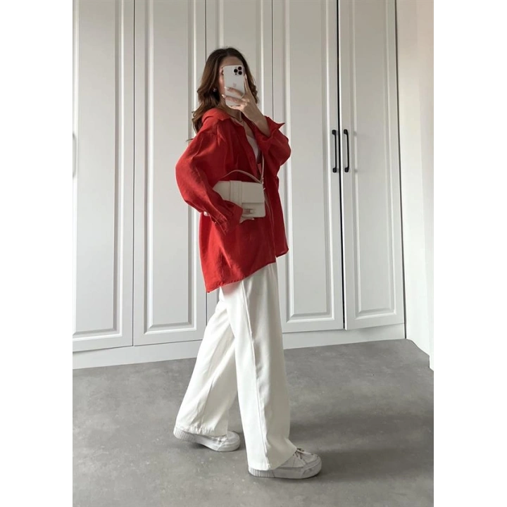 Kırmızı Oversize Tensel Gömlek