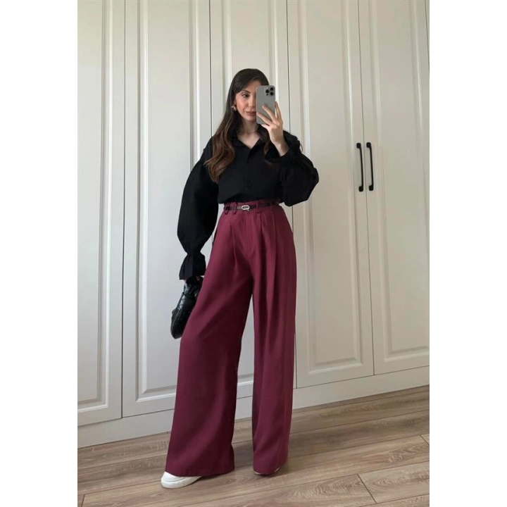 Kolu Volanlı Siyah Keten Gömlek