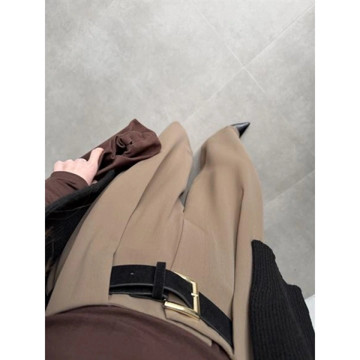 Köprü Detay Kemerli Haki Palazzo Pantolon