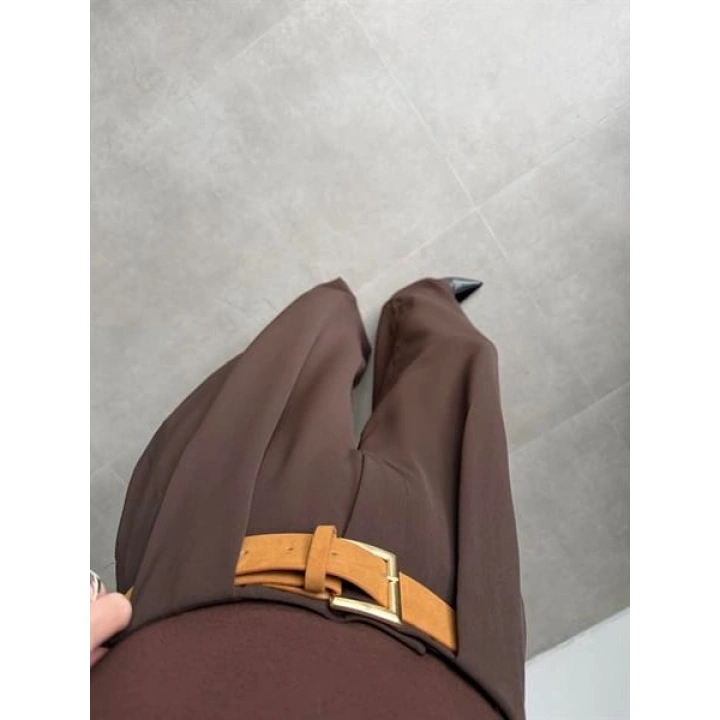 Köprü Detay Kemerli Kahve Palazzo Pantolon