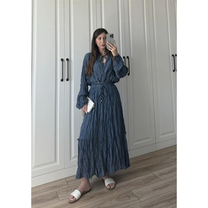 Kraş Kumaş İndigo Etekli Takım