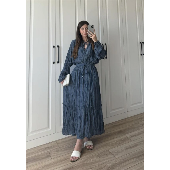 Kraş Kumaş İndigo Etekli Takım